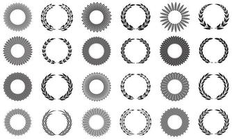 coleção de folha de louro circular silhueta diferente, trigo e coroas representando um prêmio, conquista, heráldica vetor