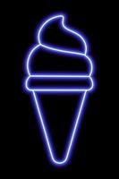 silhueta de sorvete de néon azul em cone de waffle em um fundo preto vetor