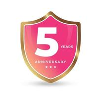 5º quinto aniversário comemorando ícone logotipo rótulo vetor evento escudo de cor dourada