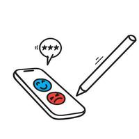 feedback de doodle desenhado à mão e pesquisa no ícone de conjunto de ilustração de smartphone vetor