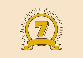 distintivo de círculo amarelo vintage com o número 7 nele vetor