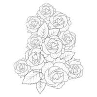 desenho de esboço de linha de página de coloração de flores de rosas vermelhas com ilustração decorativa anti-stress vetor