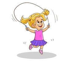 menina bonitinha pulando corda de pular. ilustração vetorial. esportes para crianças vetor