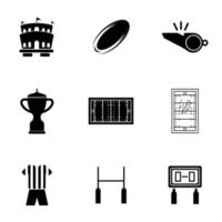 vetor de ícone de conjunto de rugby. estádios, apitos, arremessos, árbitros e muito mais relacionados ao rugby