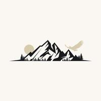 montanha de rocha simples, mas simples, com floresta e pássaro imagem ícone gráfico logotipo design abstrato conceito vetor estoque. pode ser usado como símbolo relacionado à aventura ou paisagem