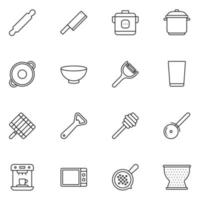 conjunto de ícones de linha de utensílios de cozinha vetor