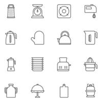 conjunto de ícones de linha de utensílios de cozinha vetor