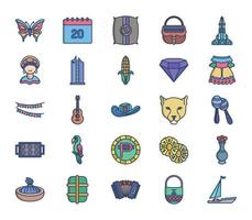 conjunto de ícones de país e cultura da colômbia vetor