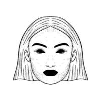ilustração de rosto de menina esboço de desenho animado desenhado à mão lineart vetor de estilo vintage