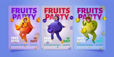banners de desenhos animados de festa de frutas ou folhetos de convite vetor