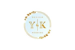 monograma de beleza inicial yk e logotipo de caligrafia de design de logotipo elegante de assinatura inicial, casamento, moda, floral e botânico com modelo criativo. vetor