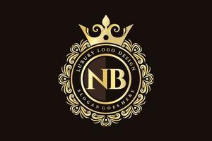 nb letra inicial ouro caligráfico feminino floral mão desenhada monograma heráldico antigo estilo vintage luxo design de logotipo vetor premium