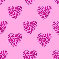 padrão sem emenda de corações de leopardo. fundo rosa. padrão de dia dos namorados vetor