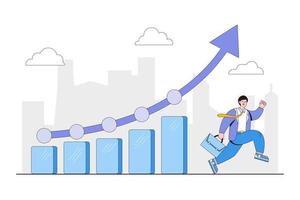 conceito de competição de negócios plana. empresário de pessoas executar competição com gráfico financeiro. ilustração vetorial mínima de estilo de design de contorno vetor