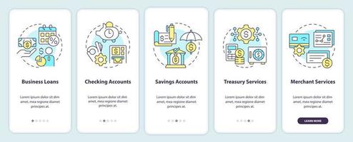 tela do aplicativo móvel de integração do banco de negócios. passo a passo de comércio 5 passos instruções gráficas editáveis com conceitos lineares. ui, ux, modelo de gui. vetor