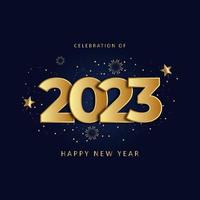 celebração do feliz ano novo 2023 design de cartaz de saudação de ouro vetor
