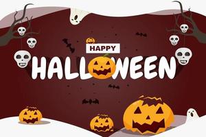 ilustração de fundo feliz dia das bruxas com abóbora e fantasma de decoração de halloween vetor