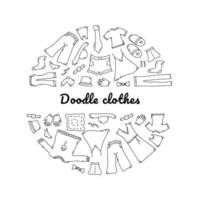 doodle conjunto de roupas. objetos de moda desenhados à mão, símbolos e itens. composição redonda com inscrição vetor