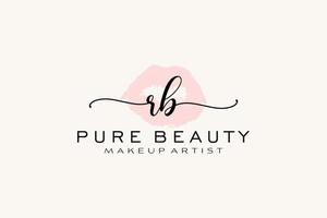 design de logotipo pré-fabricado de lábios de aquarela rb inicial, logotipo para marca de negócios de maquiador, design de logotipo de boutique de beleza blush, logotipo de caligrafia com modelo criativo. vetor