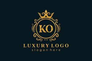 modelo de logotipo de luxo real de letra ko inicial em arte vetorial para restaurante, realeza, boutique, café, hotel, heráldica, joias, moda e outras ilustrações vetoriais. vetor