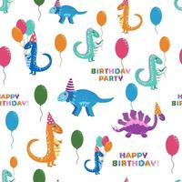 padrão perfeito com dinossauros fofos feliz aniversário vetor