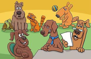 grupo de personagens de quadrinhos de cães e animais de estimação dos desenhos animados vetor