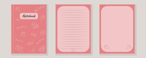 conjunto capas caderno caderno colorido elementos rosa amor ilustração vetorial vetor