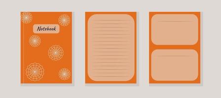 conjunto de capas caderno colorido caderno de desenho laranja ilustração vetorial teia de aranha ou floco de neve vetor