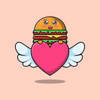 personagem de hambúrguer bonito dos desenhos animados, escondendo o coração vetor