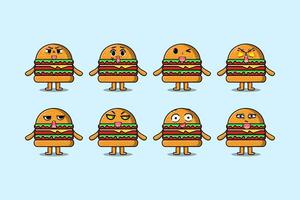 definir desenho de hambúrguer kawaii com expressões vetor