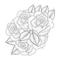 flores rosa ilustração de desenho de linha de arte de página para colorir adulto contorno de flores silvestres vetor