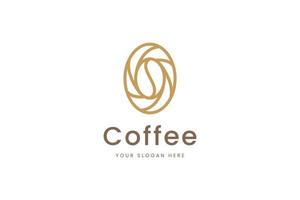 café simples e logotipo de folha em estilo de linha vetor