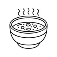 ícone de sopa com tigela e fumaça no estilo de contorno preto vetor