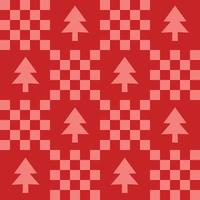 bonito patchwork Natal sem costura de fundo com ícone de árvore de Natal, pano de fundo xadrez vermelho monocromático. design vetorial moderno e moderno, impressão estética retro vibe para têxteis, papel de parede vetor