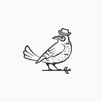 pássaro com ilustração de linha de ícone de vetor de logotipo de chapéu