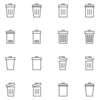 vetor de conjunto de ícones de linha de lixo