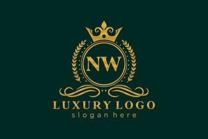 modelo de logotipo de luxo real da letra inicial nw em arte vetorial para restaurante, realeza, boutique, café, hotel, heráldica, joias, moda e outras ilustrações vetoriais. vetor