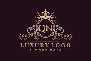 qn letra inicial ouro caligráfico feminino floral mão desenhada monograma heráldico antigo estilo vintage luxo design de logotipo vetor premium