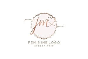 logotipo de caligrafia jm inicial com logotipo de vetor de modelo de círculo de casamento inicial, moda, floral e botânico com modelo criativo.