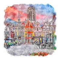 mechelen bélgica esboço em aquarela ilustração desenhada à mão vetor