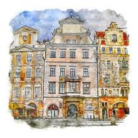 praga república tcheca esboço em aquarela ilustração desenhada à mão vetor