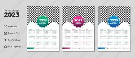 Modelo de design de calendário de parede 2023 definido para planejador de design corporativo, início de semana no domingo. vetor