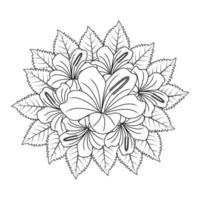 flor de hibisco chinês mão desenhada ilustração de página para colorir com arte de linha em fundo isolado vetor