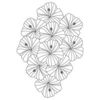 ilustração de página de coloração de flor rosa da china com traço de arte de linha de mão preto e branco desenhado vetor