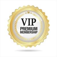 distintivo dourado de associação premium vip em fundo branco vetor