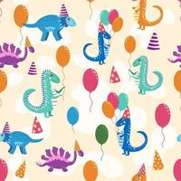 padrão perfeito com dinossauros fofos feliz aniversário vetor