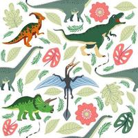 doodle padrão de dinossauro. impressão de dragão têxtil sem costura, fundo de tecido infantil na moda, dinossauros de desenho animado. vetor