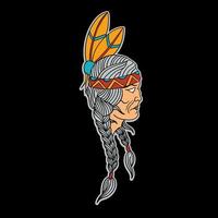 homem nativo americano design de tatuagem tradicional de cores vetor