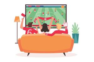 pessoas felizes assistindo jogo de futebol em casa vetor