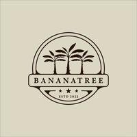 bananeira emblema logotipo vetor vintage ilustração modelo ícone design gráfico. sinal de silhueta de plantas tropicais ou símbolo para agricultor orgânico com estilo de etiqueta distintivo